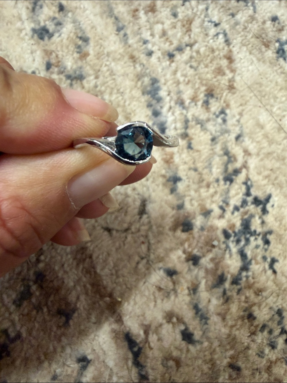 Silver Blue Topaz Halo Ring - Women's Elegant Gemstone Band